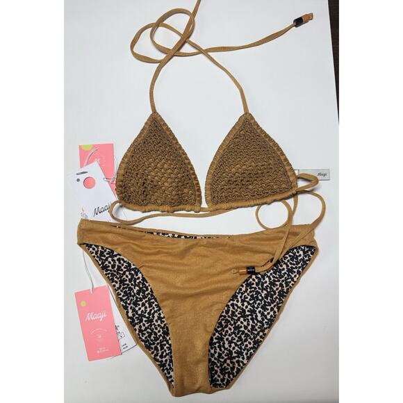 Maaji Bikini Set Reversible Crochet Leopard Print Honey Gold NWT M - Picture 4 of 9